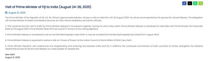 Fijian Prime Minister India visit
