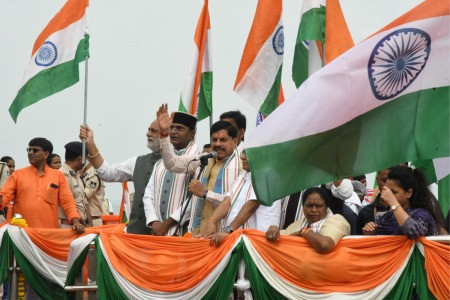 MP CM Mohan Yadav participates in 'Nauka Tiranga Yatra'