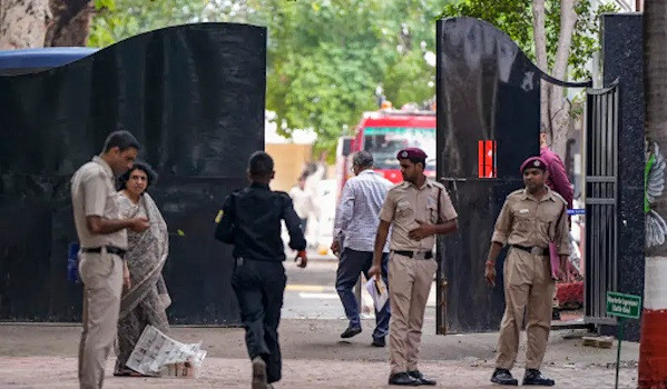 Security checks at a Delhi school amid bomb threats