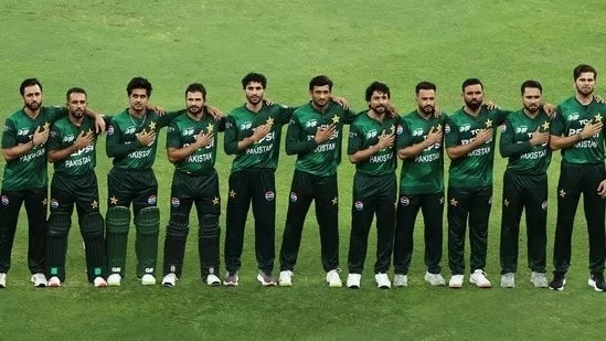 Pakistani players gear up for national anthem in match against India at Asia Cup 2025